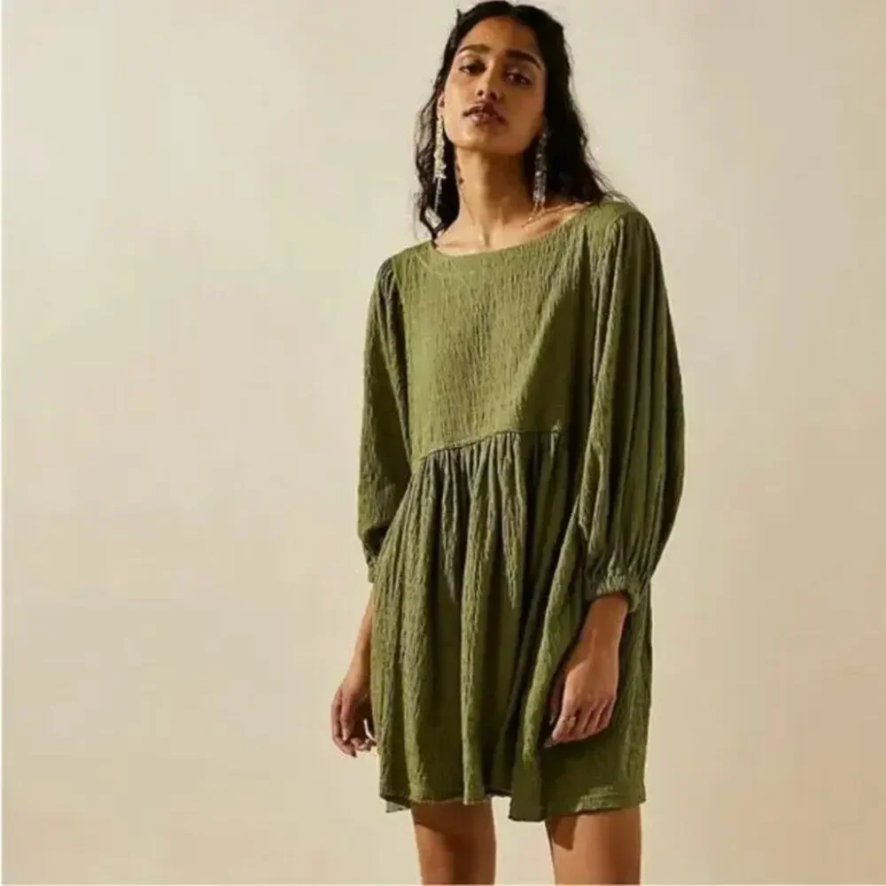 Free People Beach Get Obsessed Green Babydoll Mini Dress
